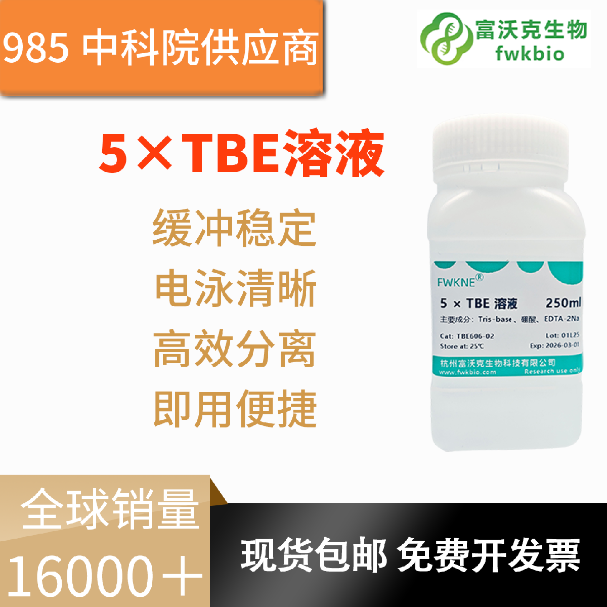 5XTBE溶液 500mL 浓缩液 导电均匀稳定 免配制 实验室分子生物专用液