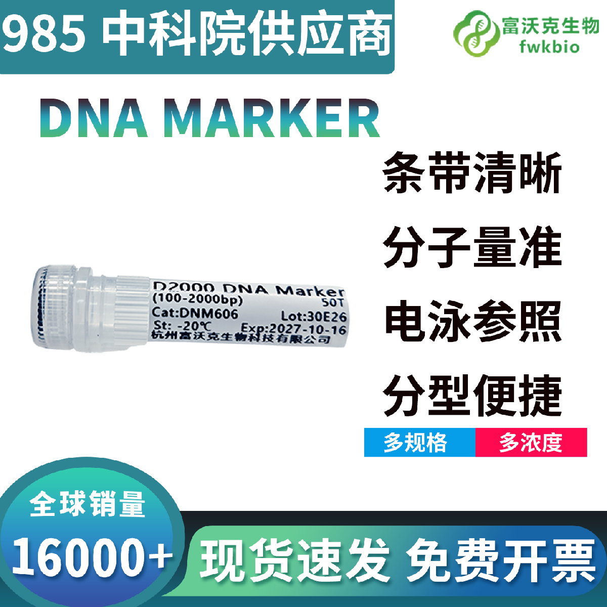 三色预染 DNA Marker 核酸凝胶电泳实验分子量标准科研试剂